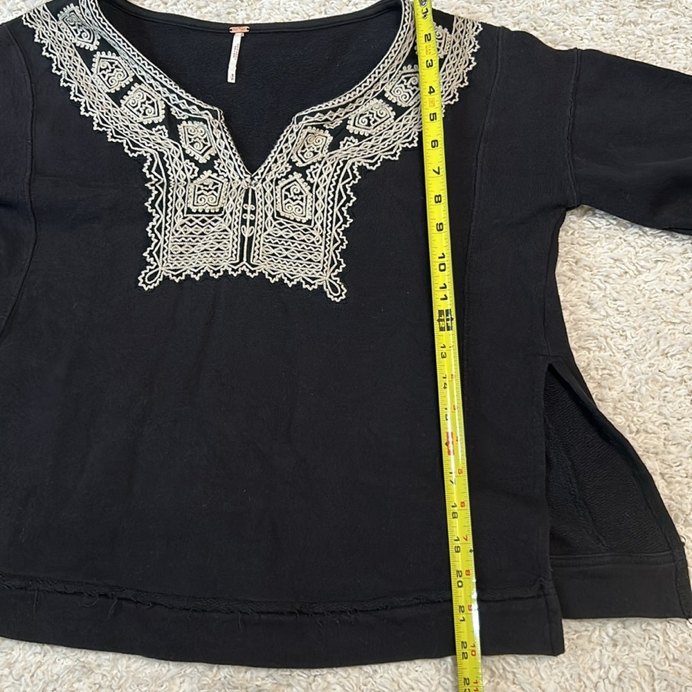 FREE PEOPLE S Santa Maria Embroidery Wide Sleeve black and cream blouse - Picture 4 of 10